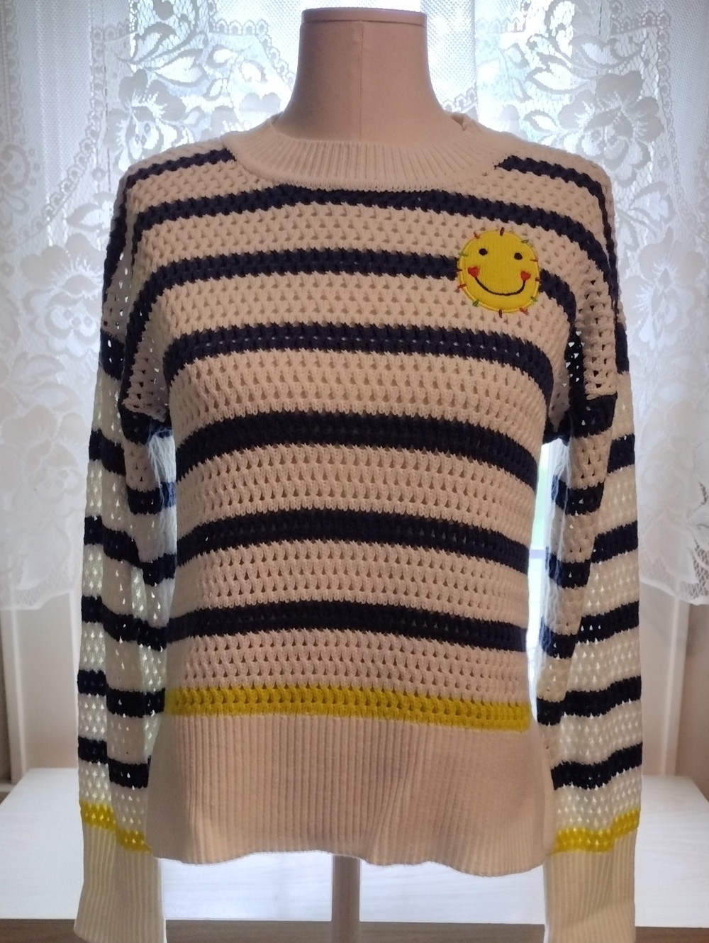 Keri Rosenthal XOKR Smiling Sunshine Striped Fishnet Sweater Size XS